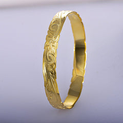 Plumeria Engraved Bangle Bangle Island by Koa Nani Large (10mm) Gold 