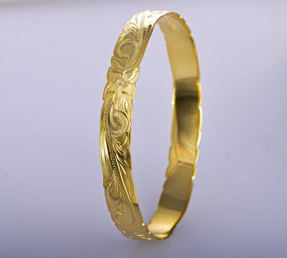 Plumeria Engraved Bangle Bangle Island by Koa Nani Large (10mm) Gold 