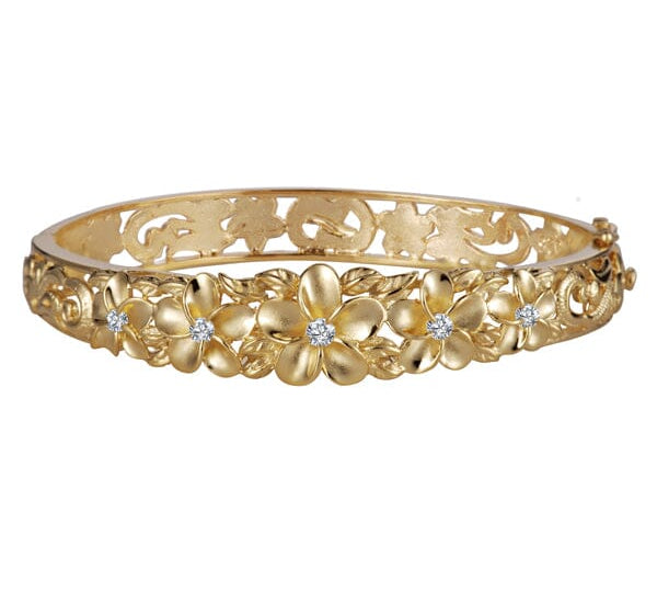 Pua Plumeria Bangle Bracelet Island by Koa Nani Yellow Gold 