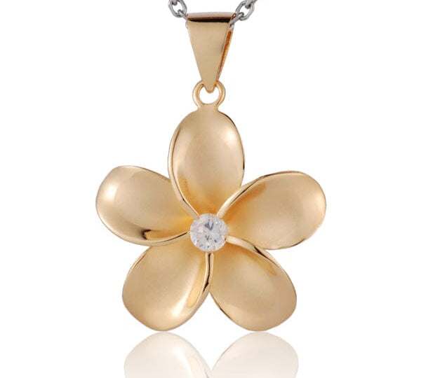 Pua Plumeria Pendant Pendant Island by Koa Nani Yellow Gold Large (45mm) 