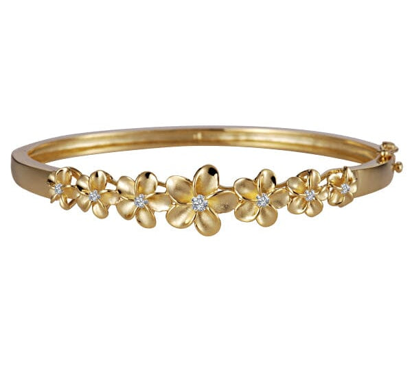 Pua Plumeria Tennis Bangle Bracelet Island by Koa Nani Yellow Gold 