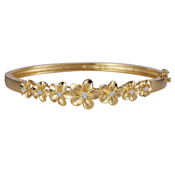 Pua Plumeria Tennis Bangle Bracelet Island by Koa Nani Yellow Gold 