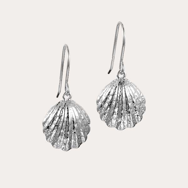sea life earrings collection features a pair of silver shell hook earrings