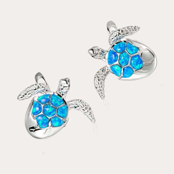 sea life opal collection features a pair of sustainable blue opal hatchling sea turtle stud earrings