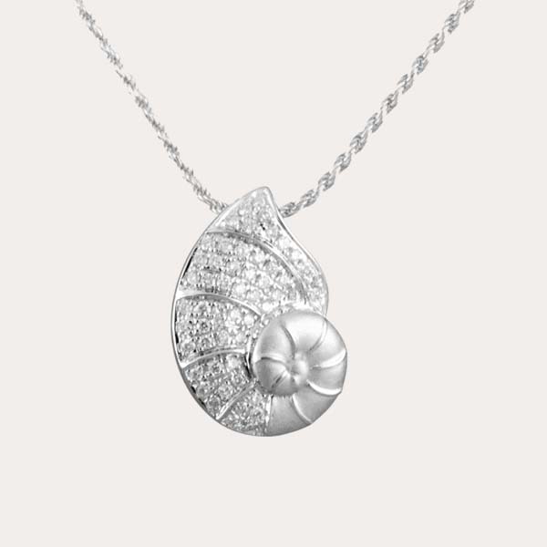 sea life Pavé collection features a silver sea shell pendant lined with white topaz