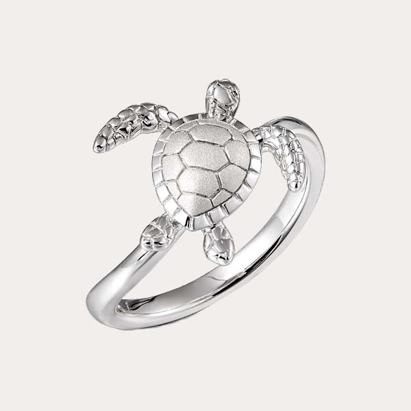 sea life ring collection features a silver sea turtle ring