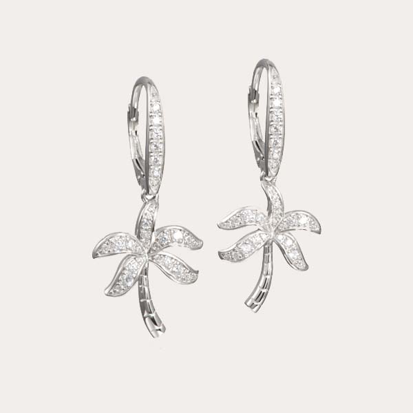 925 sterling silver palm tree lever back earrings and line with white topaz