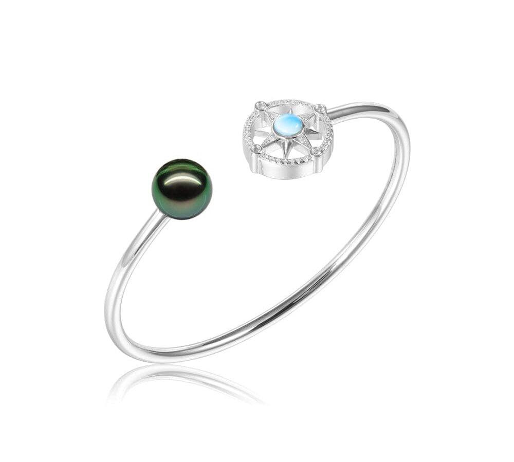 Tahitian Pearl Compass Bangle with Larimar Bangle Island by Koa Nani 