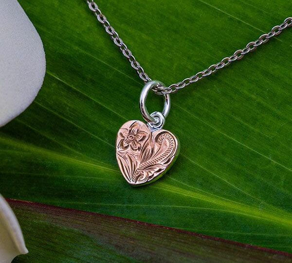 Two-Tone Engraved Heart Pendant Pendant Island by Koa Nani 