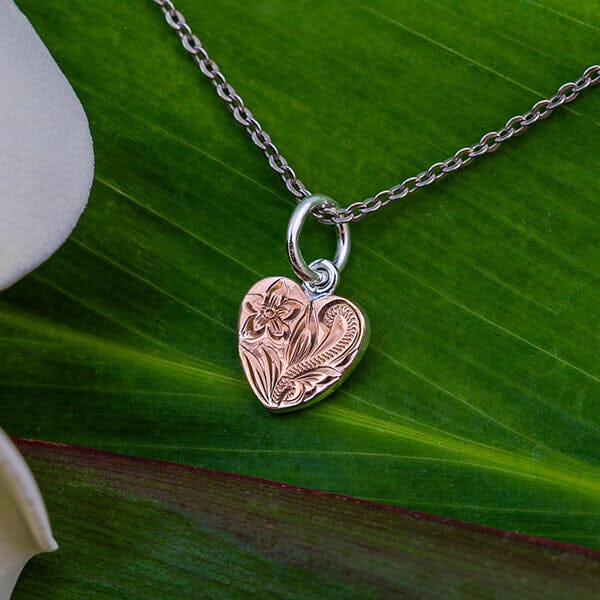 Two-Tone Engraved Heart Pendant Pendant Island by Koa Nani 