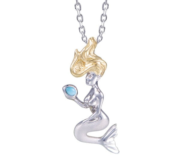 Two-Tone Wishing Mermaid Pendant with Larimar Pendant Island by Koa Nani 