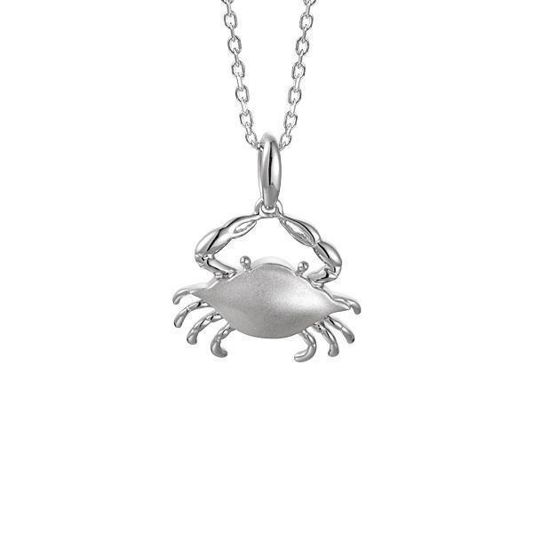The picture shows a 14K white gold blue crab pendant.
