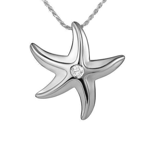 The picture shows a 14k white gold starfish pendant with one diamond.