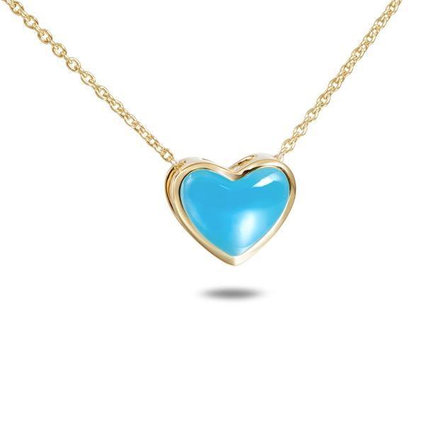 The picture shows a 14K yellow gold larimar heart pendant.