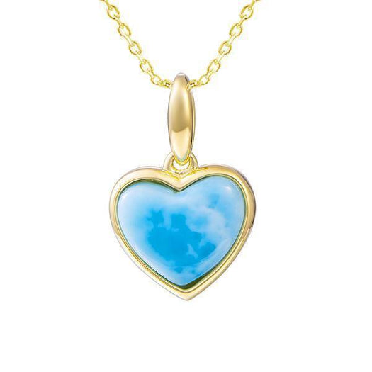 The picture shows a 14K yellow gold larimar heart pendant.
