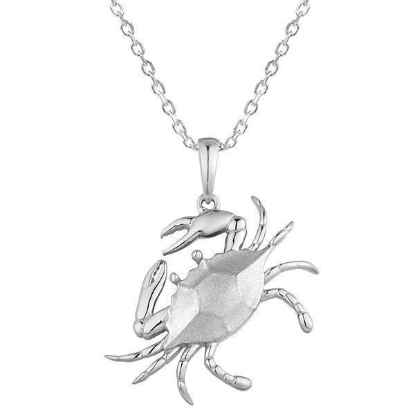 The picture shows a 14K white gold blue crab pendant.