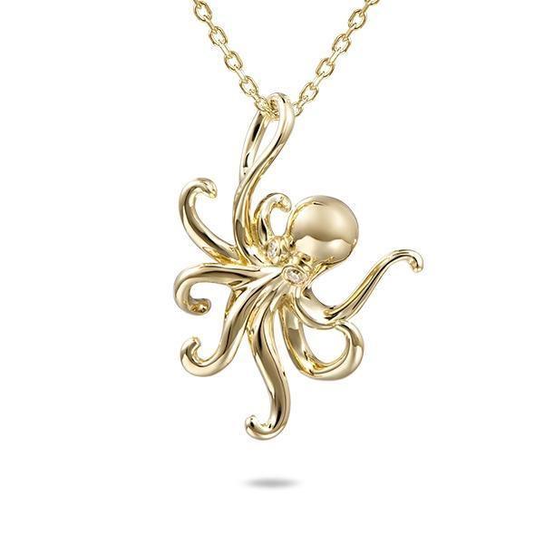The picture shows a 14K yellow gold octopus pendant with diamonds.