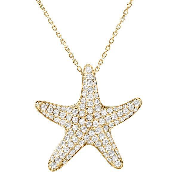 The picture shows a 14K yellow gold sea star pendant with diamonds.