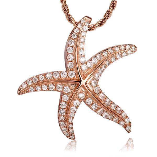 The picture shows a 14K rose gold starfish pendant with diamonds.