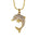 The picture shows a 14K yellow gold dolphin pendant with diamonds.