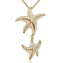 The picture shows a 14K yellow gold double starfish dangle pendant with diamonds.
