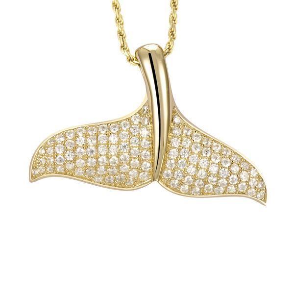 The picture shows a 14K yellow gold pavé diamond whale tail pendant.