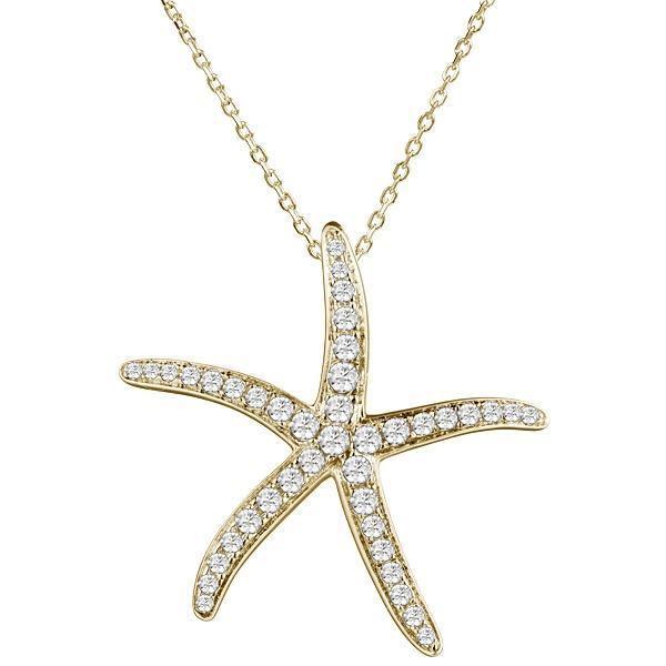The picture shows a large 14K yellow gold sea star pendant with diamonds.