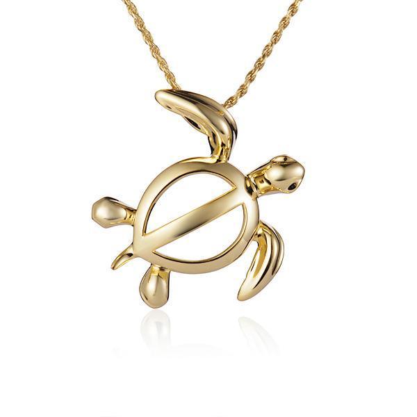 The picture shows a 14K yellow gold polynesian sea turtle pendant.