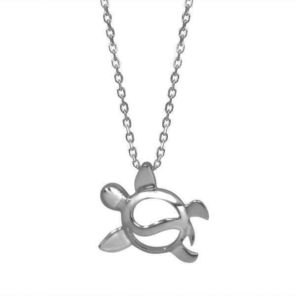 The picture shows a 14K white gold sea turtle wave necklace.