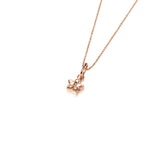 In this photo there is a rose gold plumeria pendant with hand engravings.
