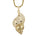 The picture shows a 14K yellow gold seashell pendant with diamonds.