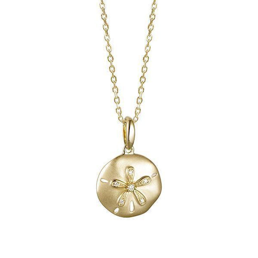The picture shows a small 14K yellow gold sand dollar pendant with diamonds.