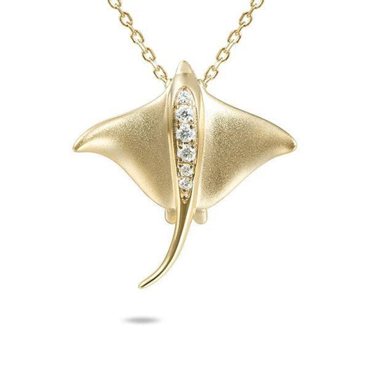 The picture shows a 14K yellow gold eagle ray pendant with diamonds.