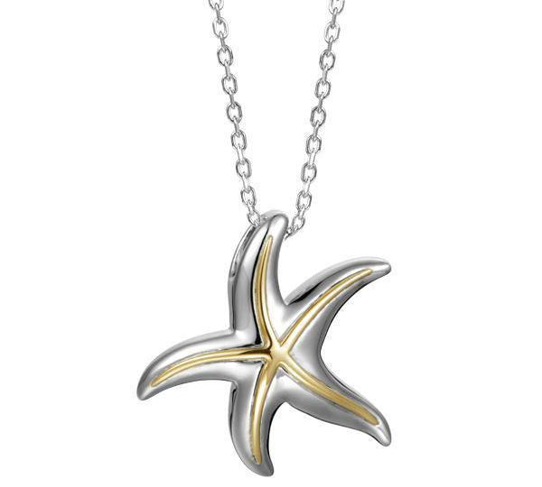 The picture shows a 14K yellow and white gold starfish pendant.