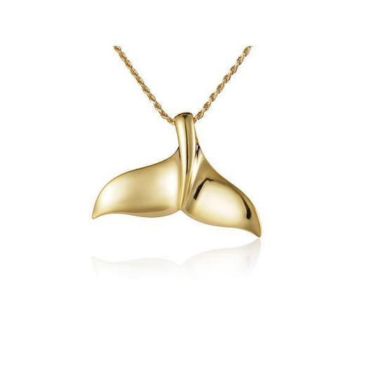 The picture shows a 14K yellow gold whale tail pendant.