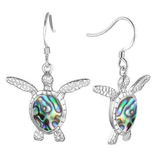 Sterling silver and abalone earrings, The eareings are detailed to look like Sea turtles, with an abalone shell. 