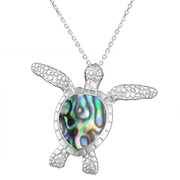 Sterling silver abalone pendant desinged to look like a sea turtle with an abalone shell. 