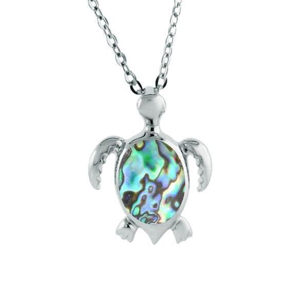 Sterling Silver pendant featuring a sea turtle with an abalone shell. 