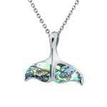 Sterling silver whale tail pendant featuring abalone. 