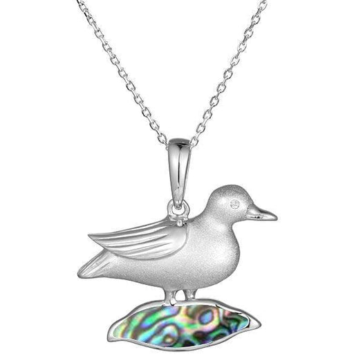 Sterling silver Nene pendant featuring the bird stood on abalone.