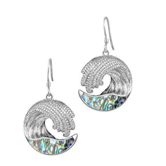 Sterling silver Ocean Wave Earrings featuring white topaz and Abalone