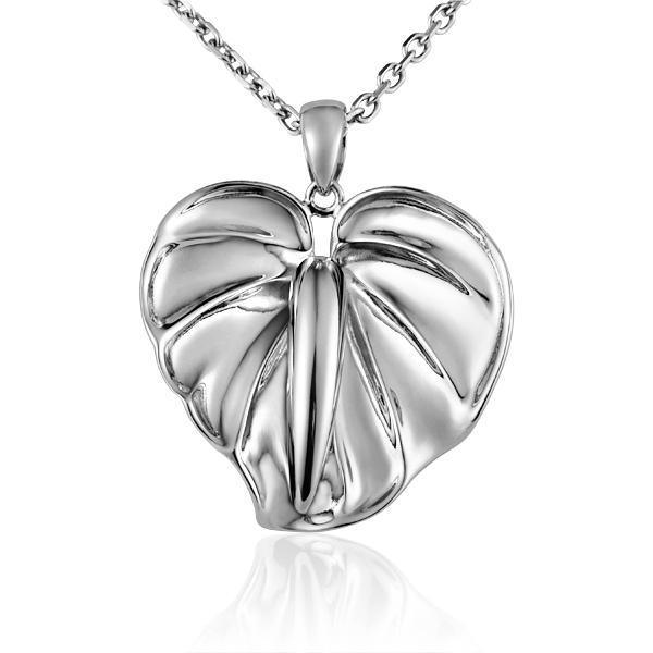 In this photo there is a sterling silver anthurium pendant.