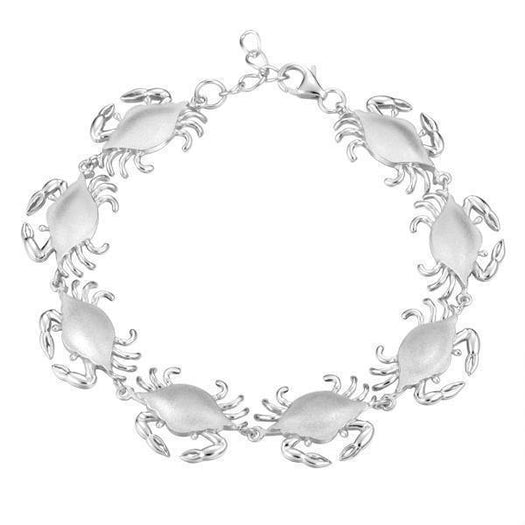 The picture shows a 925 sterling silver white gold-plated blue crab bracelet.