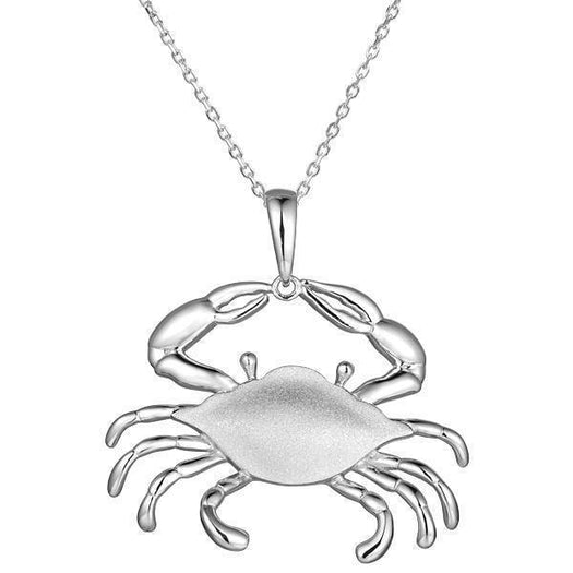 The picture shows a 925 sterling silver, white gold vermeil crab pendant.