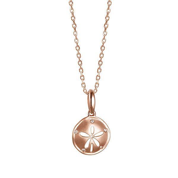 The picture shows a small size 14K rose gold sand dollar pendant with diamonds.