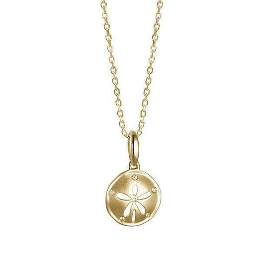 The picture shows a small size 14K yellow gold sand dollar pendant with diamonds.