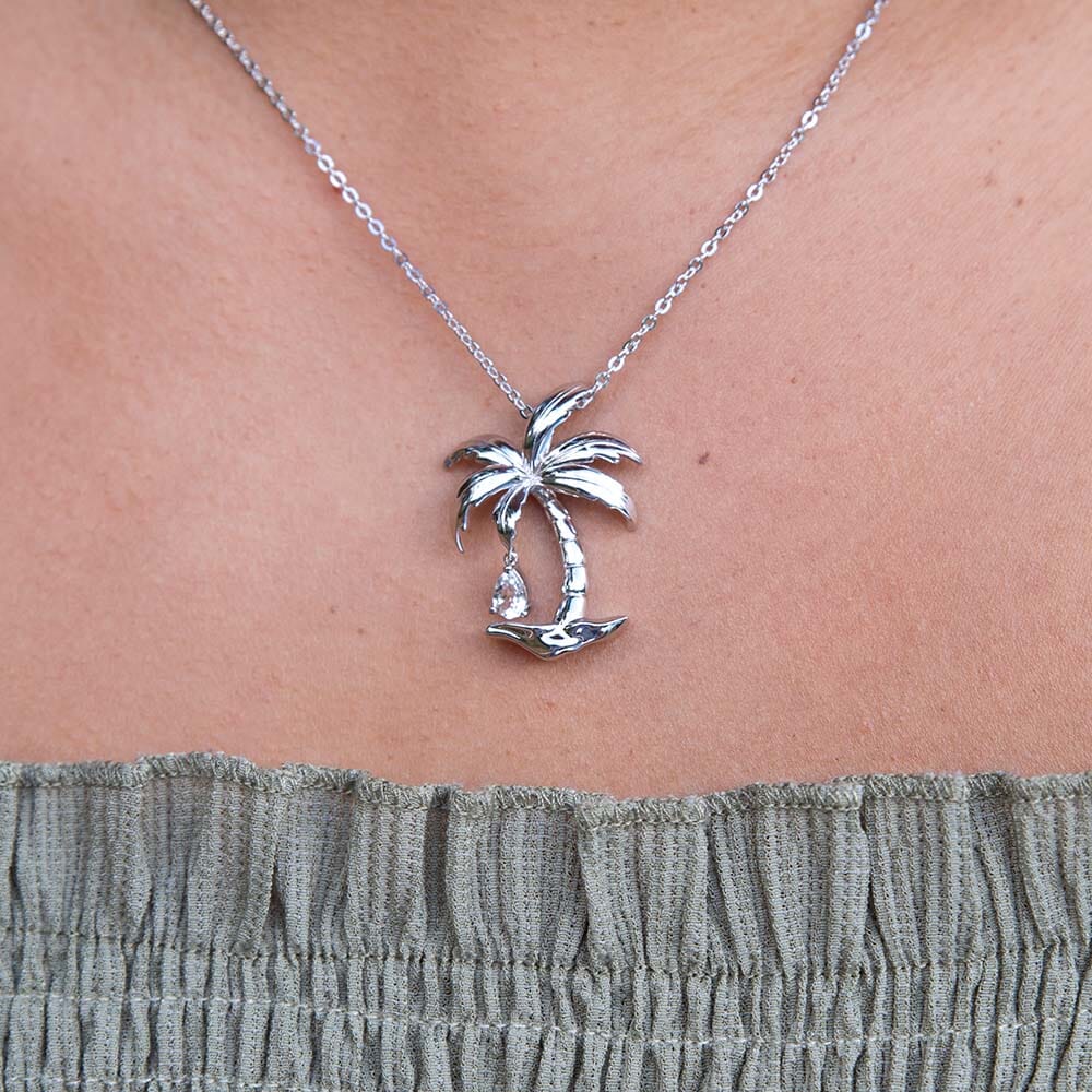 Blue Opal Palm Tree Necklace in Sterling Silver - Landing Company
