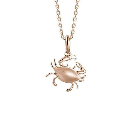 The picture shows a 14K rose gold blue crab pendant.