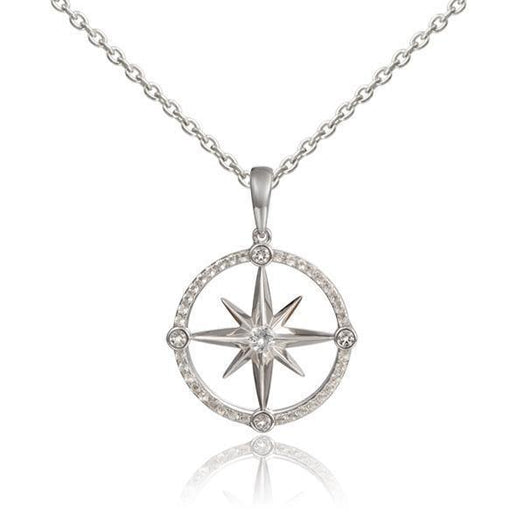 In this photo there is a sterling silver compass pendant with topaz gemstones.