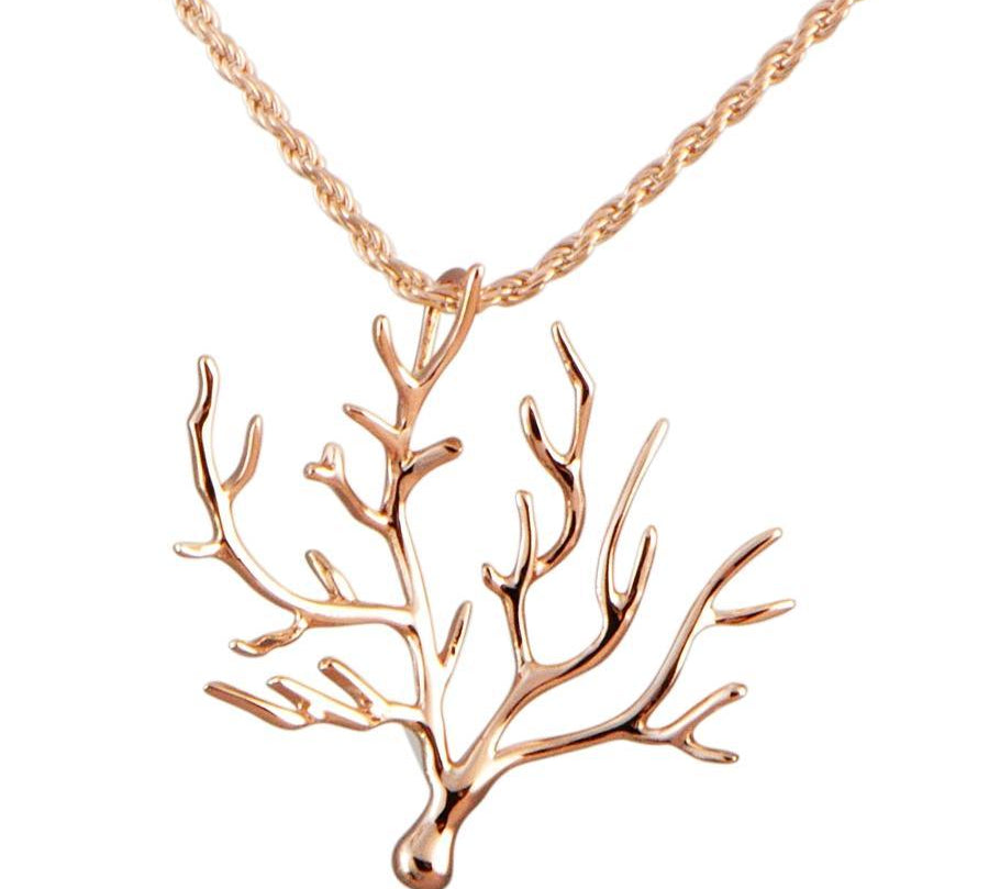 The picture shows a 925 sterling silver rose gold vermeil coral pendant.